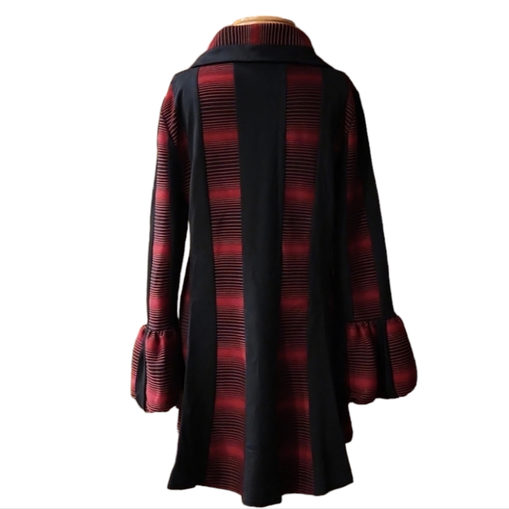 Dzhavael Couture | Red & Black Puff-Sleeve Coat Women's Large - Picture 3 of 7